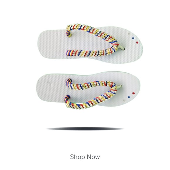 Luxury flip flops with crystals and rhinestones. white and tricolor - Picture 3 of 17